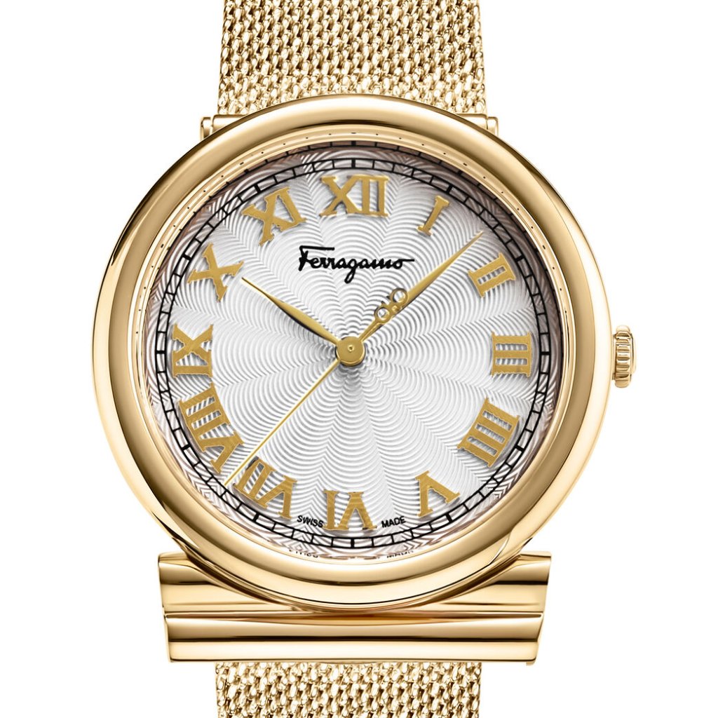 Ferragamo Womens 34mm White Dial Gold Watch
